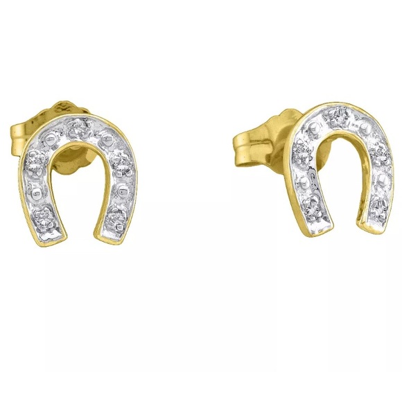 10k Yellow Gold Diamond Horseshoe Earring 1/20Cttw - Picture 1 of 1